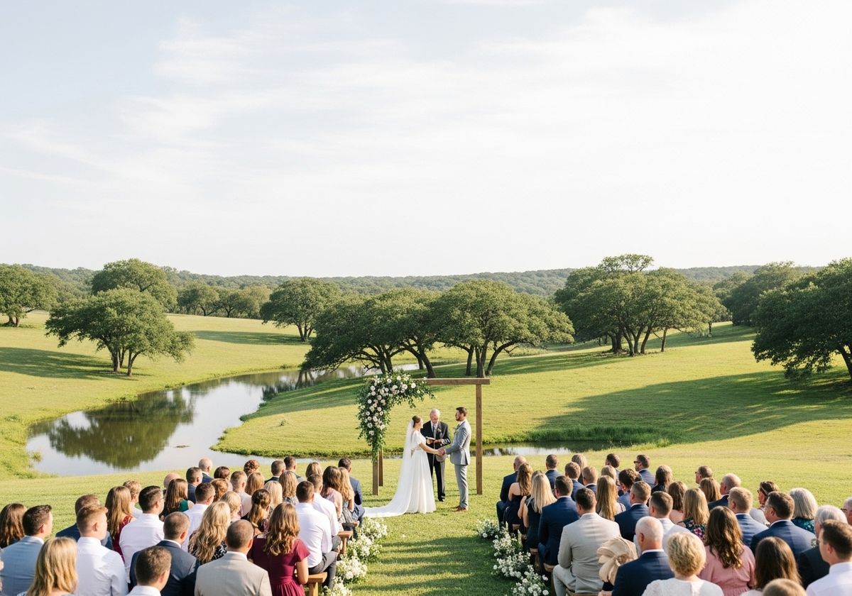 Outdoor wedding ceremony by a lake
