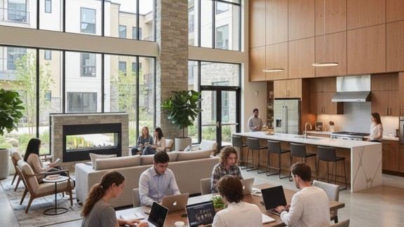 Professional shot of modern apartment clubhouse interior Professional shot of modern apartment clubhouse interior