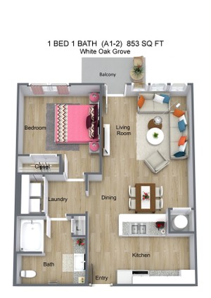 1 BED 1 BATH  (A1-2)  853 SQ FT - White Oak Grove - 3D Floor Plan (1).jpg