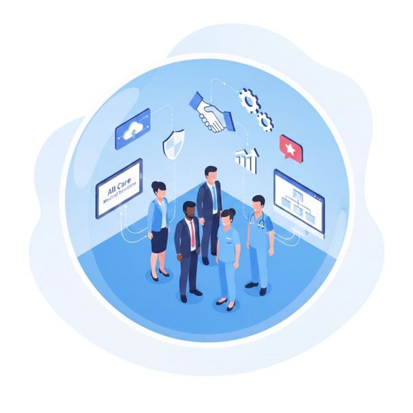 An isometric vector illustration featuring of doctors in a room with various symbols around them