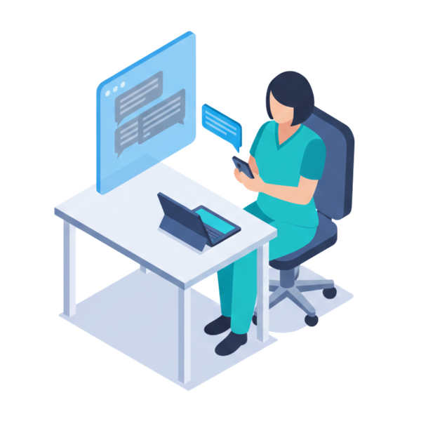 An isometric vector illustration featuring a healthcare professional sending an appointment reminder text