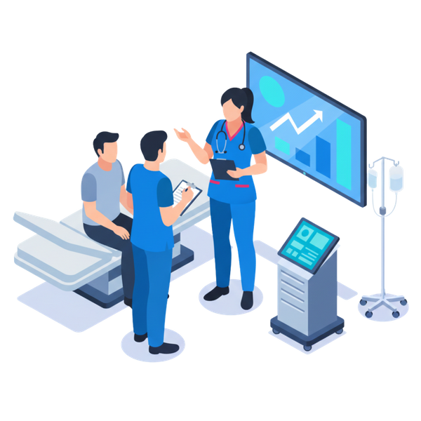 An isometric vector illustration featuring of a doctor explaining results to a patient