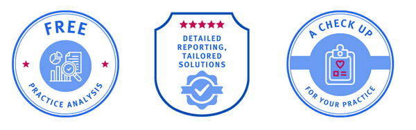 1: free practice analysis 2: detailed reporting, tailored solutions 3: a check up for your practice