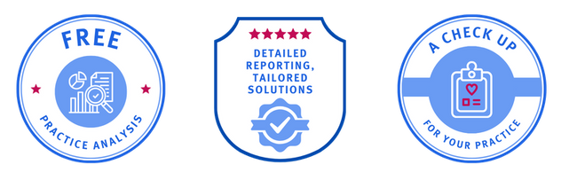 1: free practice analysis 2: detailed reporting, tailored solutions 3: a check up for your practice