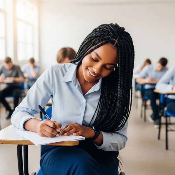 girl taking test at desk
