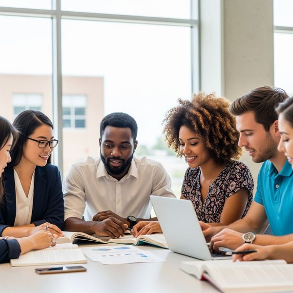 Diverse group of students collaboratively studying Diverse group of students collaboratively studying