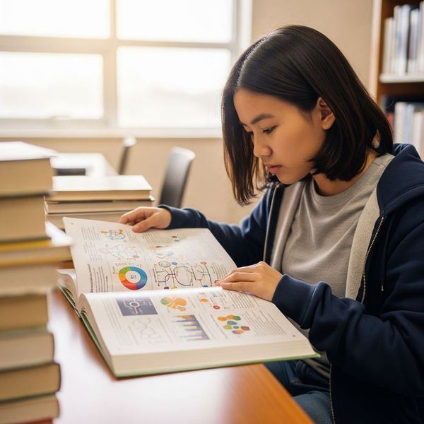 girl studying text book