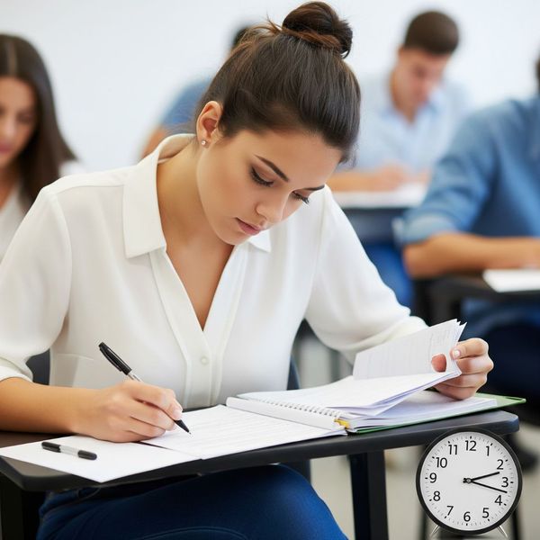 A student practicing time management during a test.