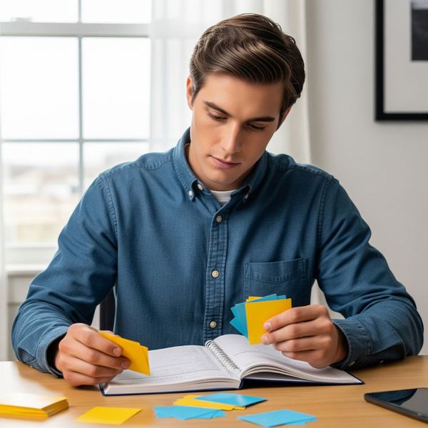 A student using flashcards and a planner for ACT study.