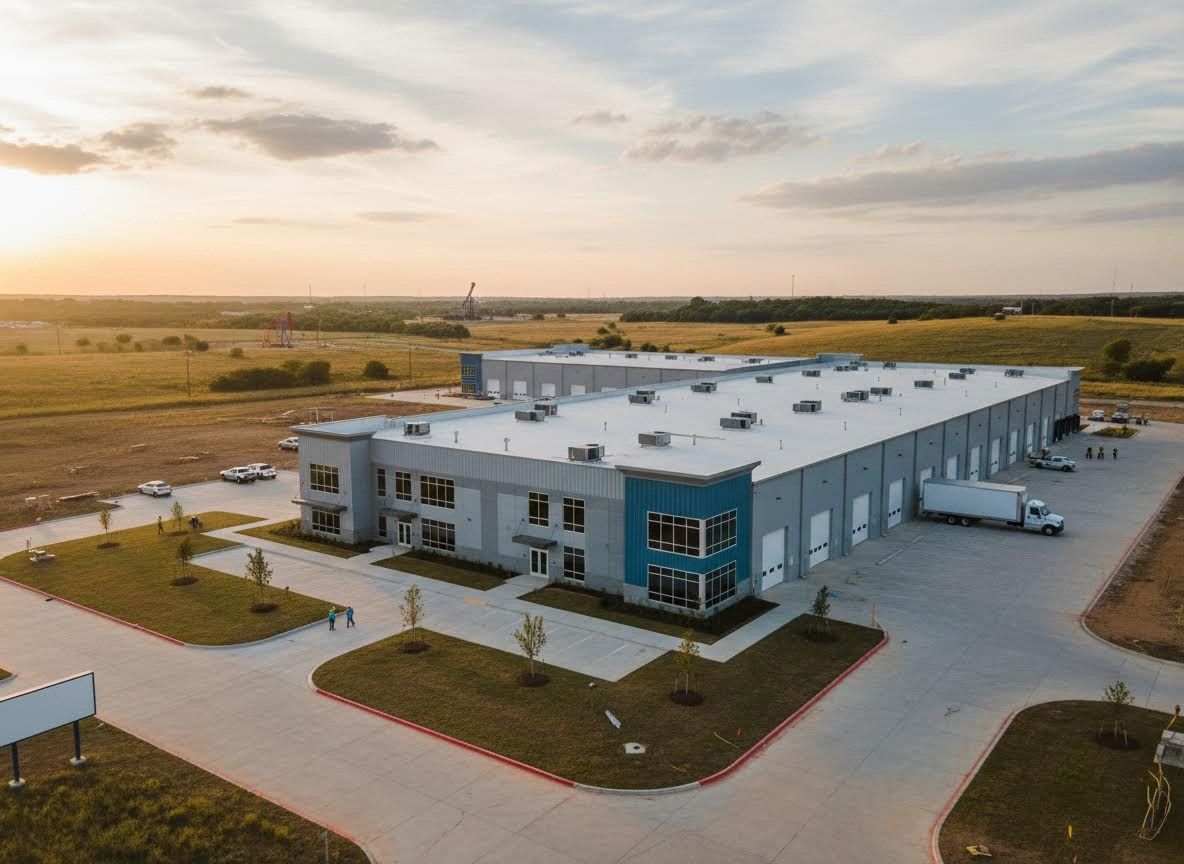 Modern Industrial Facility at Sunset
