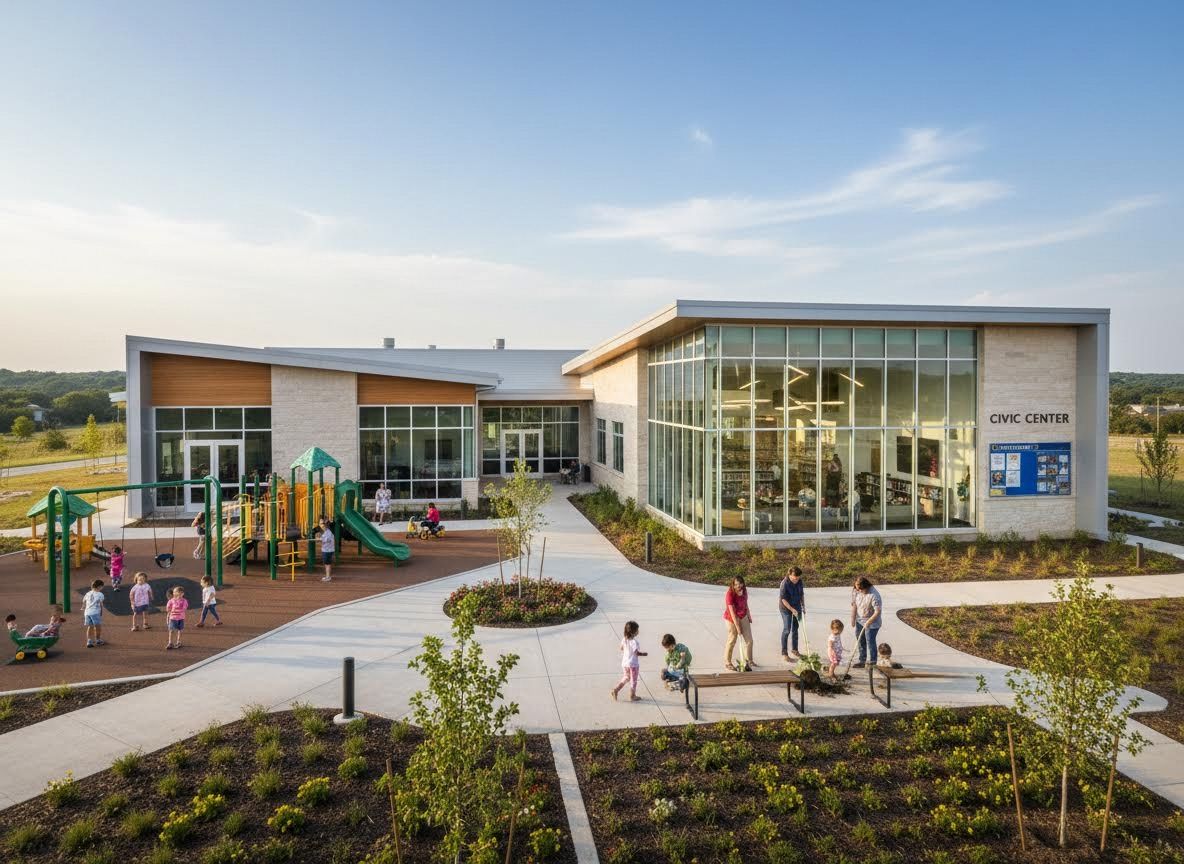 Modern Civic Center with Playground and Community Activities