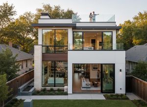 Modern Multi-Story House with Rooftop Deck and Couple