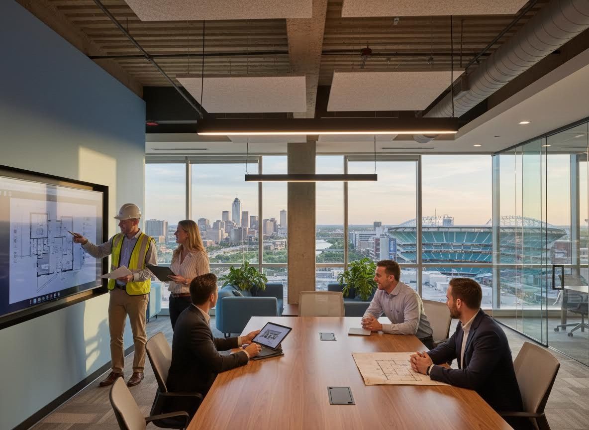 Construction and Architecture Team Meeting in a Modern Office