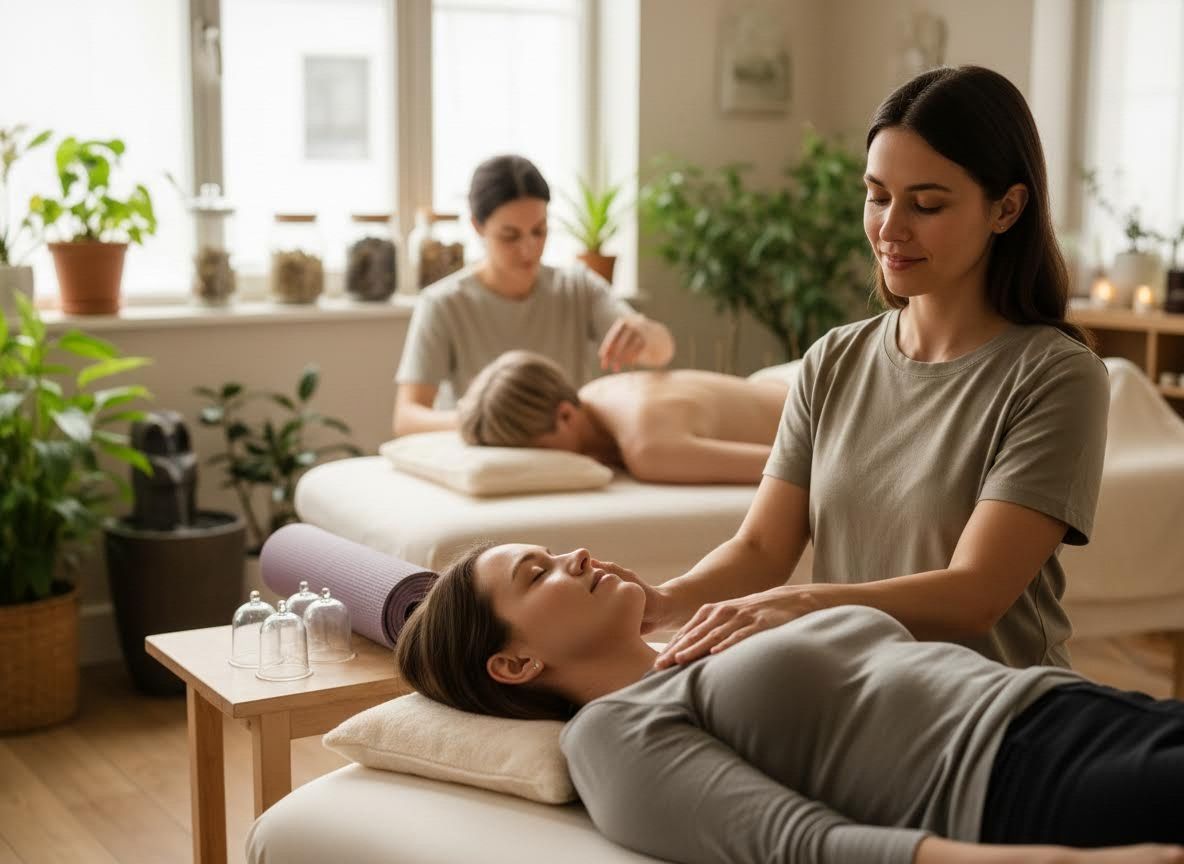 Woman receiving a neck and shoulder treatment