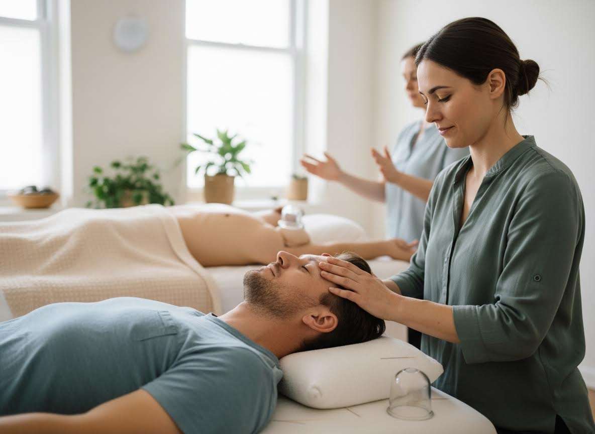 Man Receiving Acupuncture and Cupping Therapy