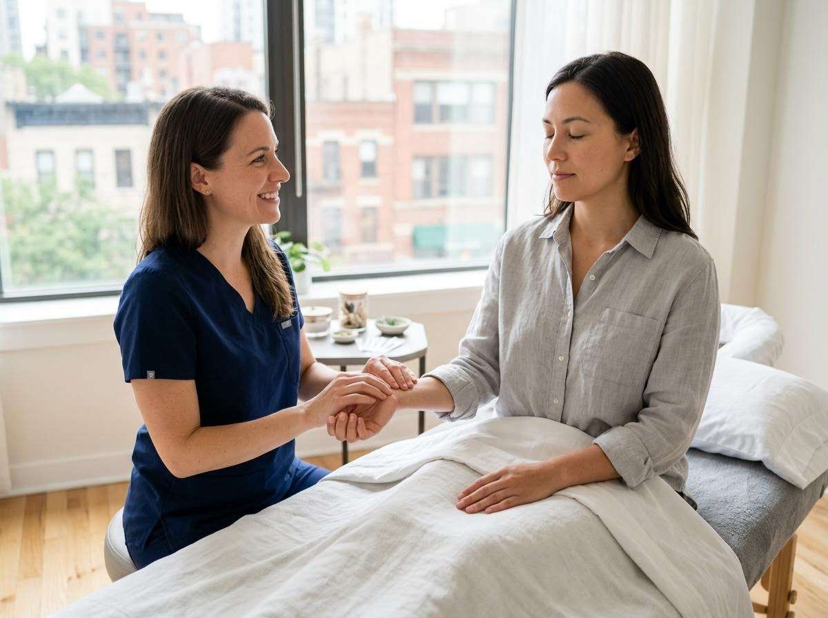 Wellness Practitioner Holding Patient's Hand During Treatment