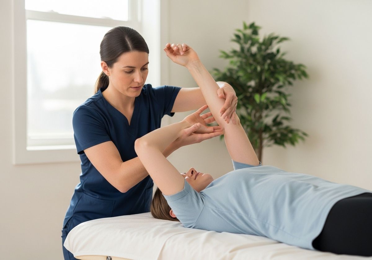 Physical Therapist Assisting Patient with Arm Exercises