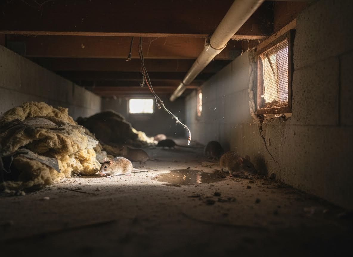 Mice Infestation in a Dark Crawl Space