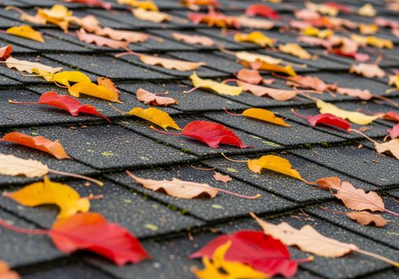 leaves on a roof