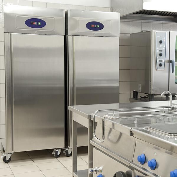 commercial refrigerators in a restaurant