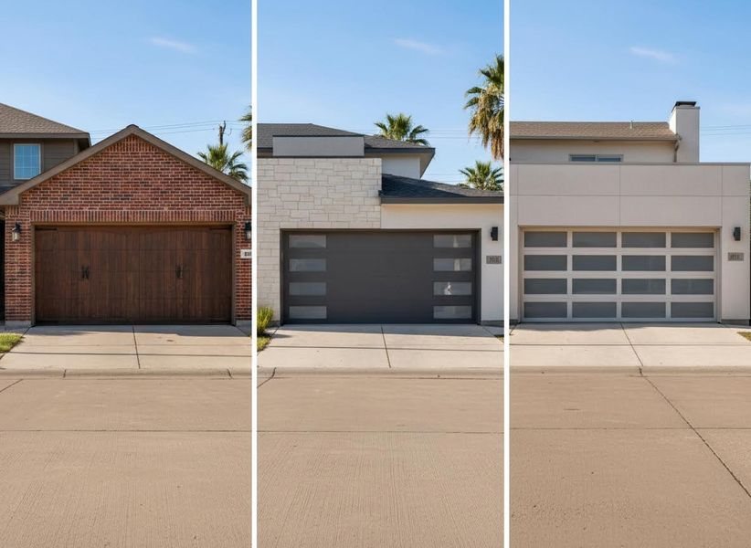 Three Different Garage Door Styles on Houses