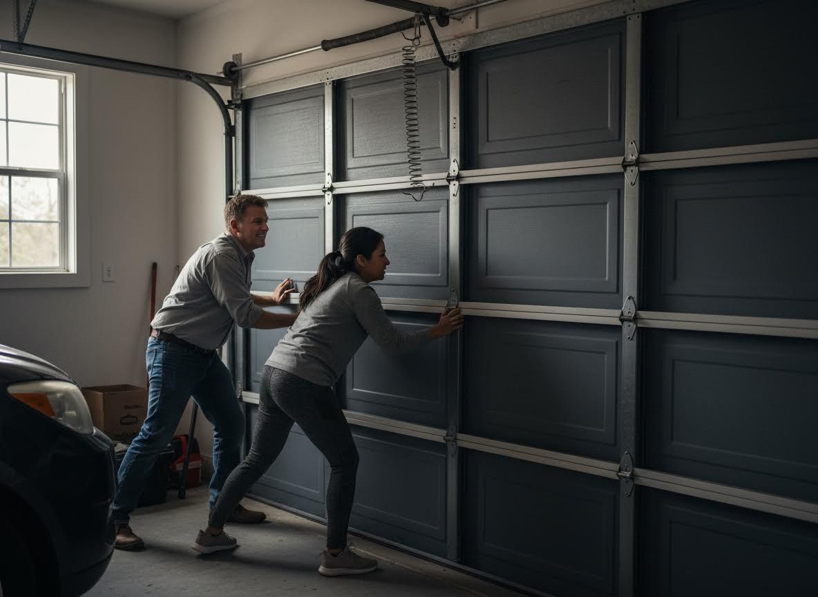 Couple Inspecting Garage Door