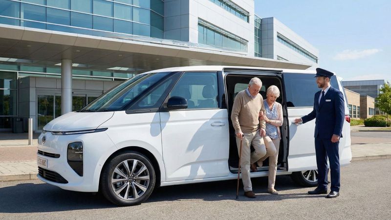 a driver bringing a couple to a hospital Benefits of Choosing Non-Emergency Medical Transportation for Appointments Hero.jpg