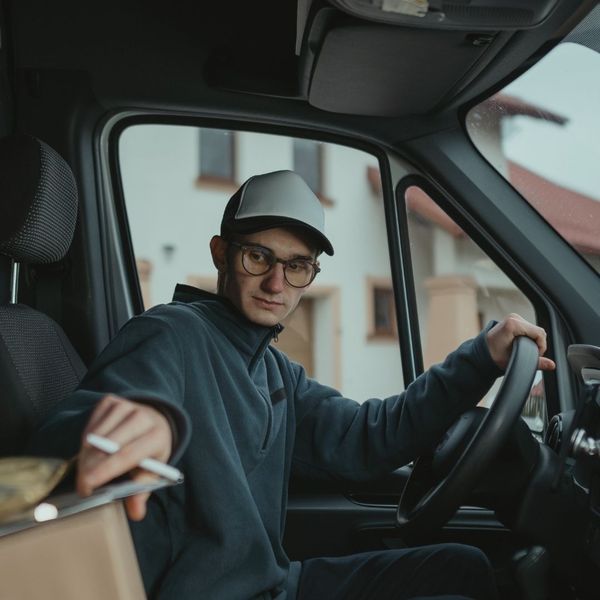 professional driver in driver's seat