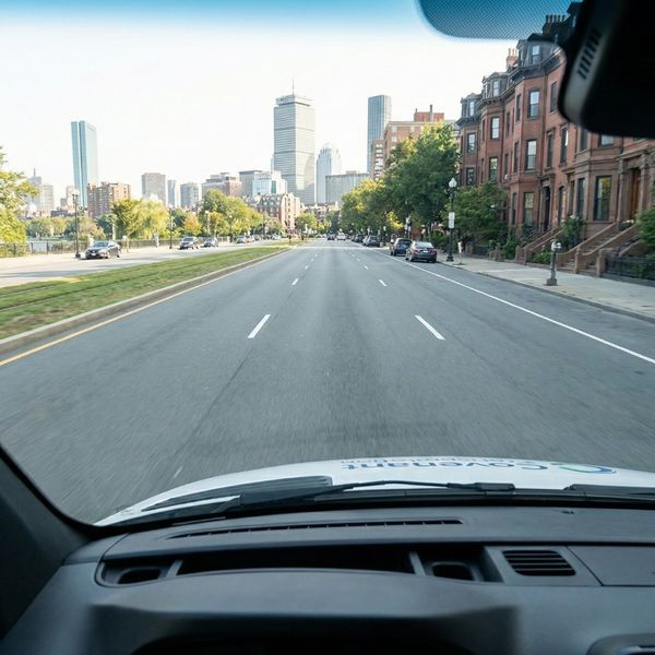 view of the road driving through Boston