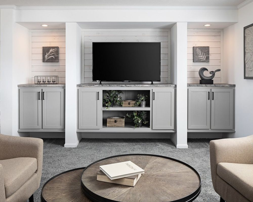 entertainment center in gray home