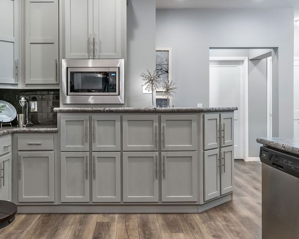 gray kitchen cabinets, angular