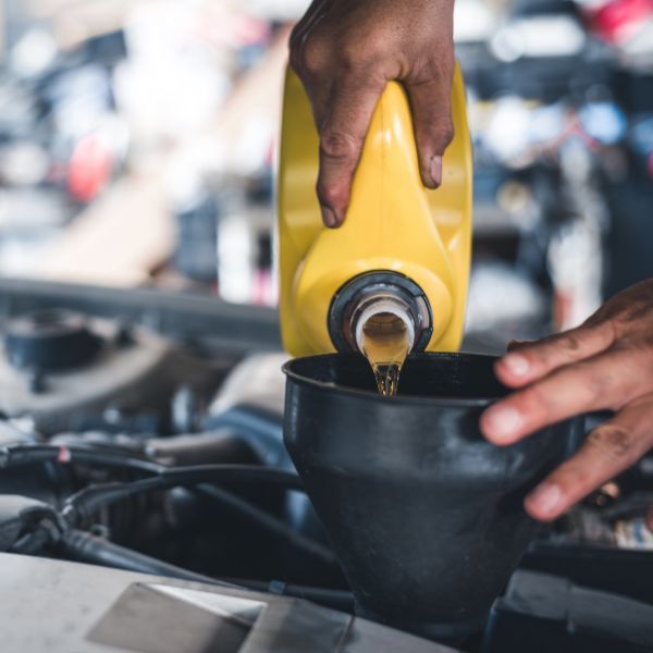 Mechanic Adding Oil to Transmission and Engine