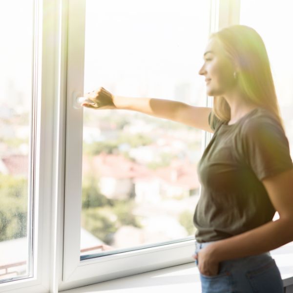 woman by clean window