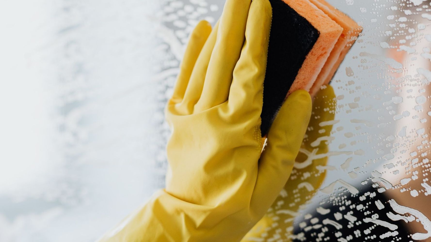 close-up of scrubbing mirror