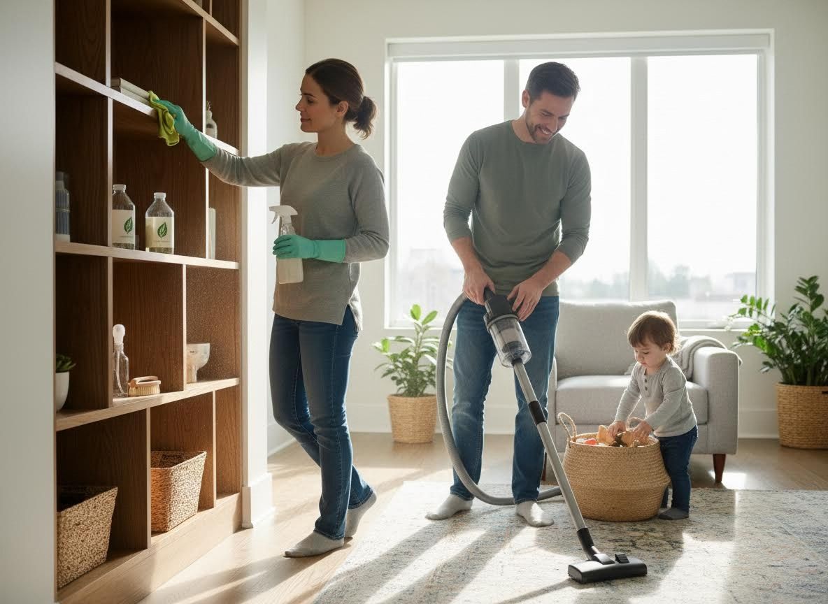 Family Cleaning Living Room