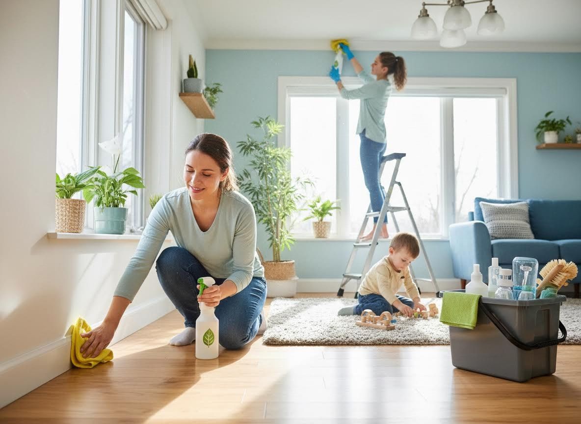 Family Cleaning House Together