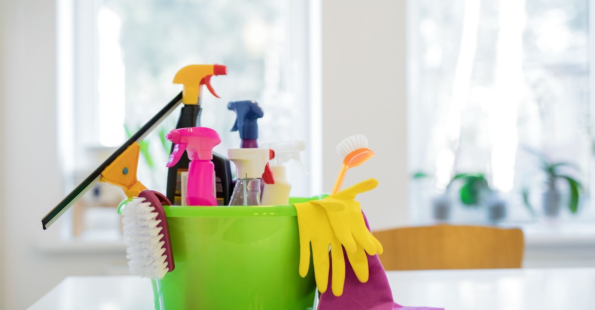 bucket of cleaning supplies