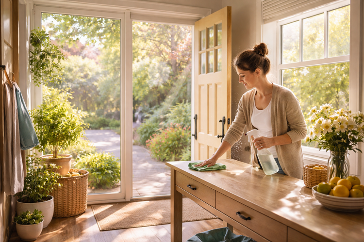 Springtime cleaning in a sunlit entryway.png