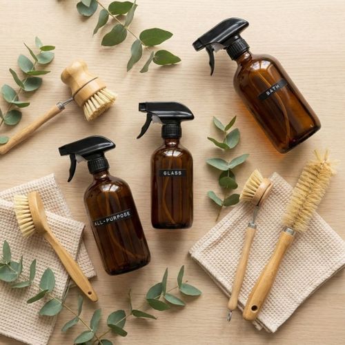 Eco-friendly cleaning supplies representing Blue and Green Cleaning Corp's safe products.