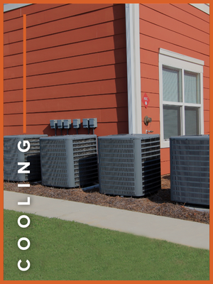 Home, or commercial building, with multiple condenser units outside 