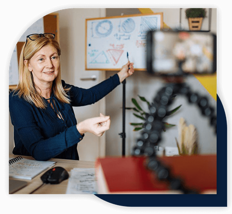 woman talking to phone on tripod