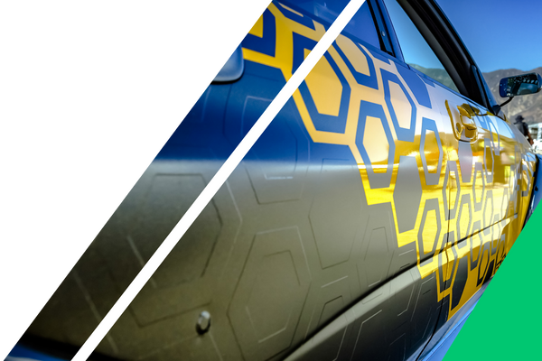 car with honeycomb vehicle wrap