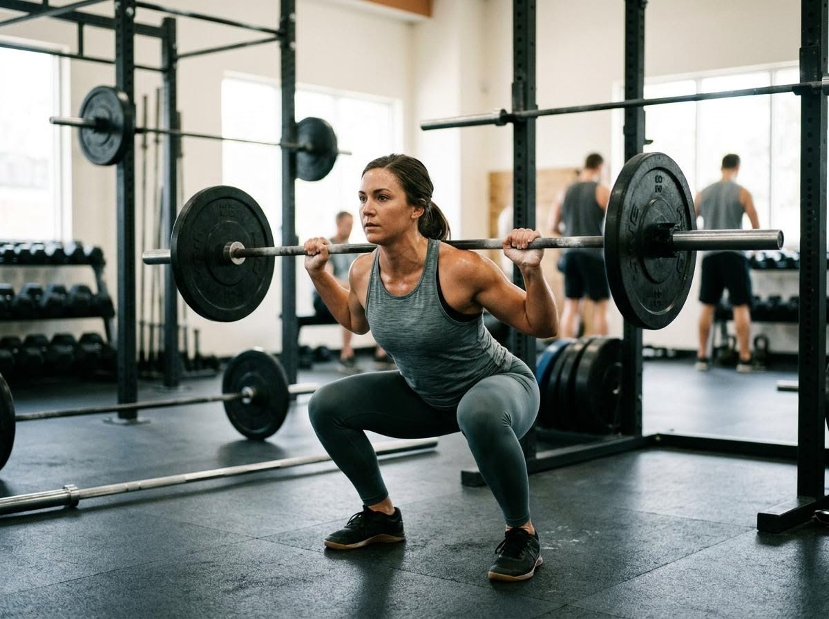 Woman Performing Barbell Squats in a Gym