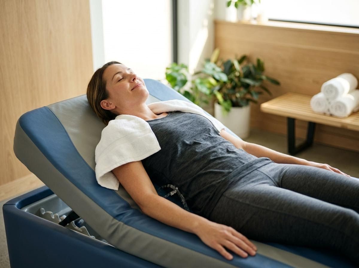 Woman relaxing on a hydrotherapy treatment bed