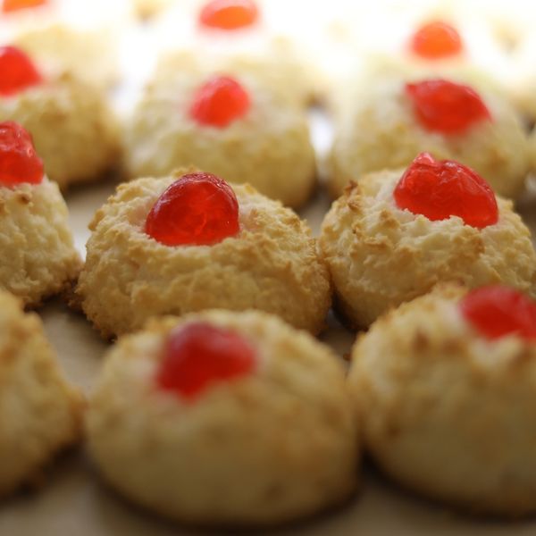 Batch of cherry macaroons