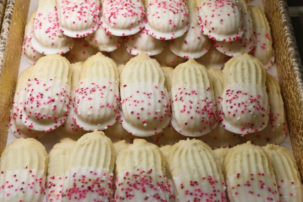 desserts piled in a decorative box