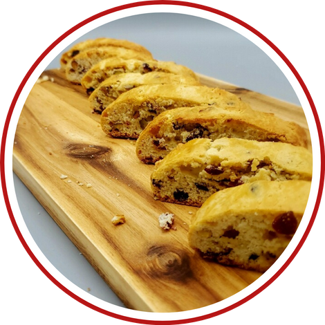 sliced biscotti on cutting board