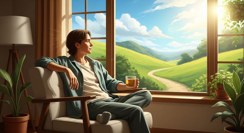 A person sitting in a comfortable chair, looking out a window, symbolizing a new perspective on health and wellness.