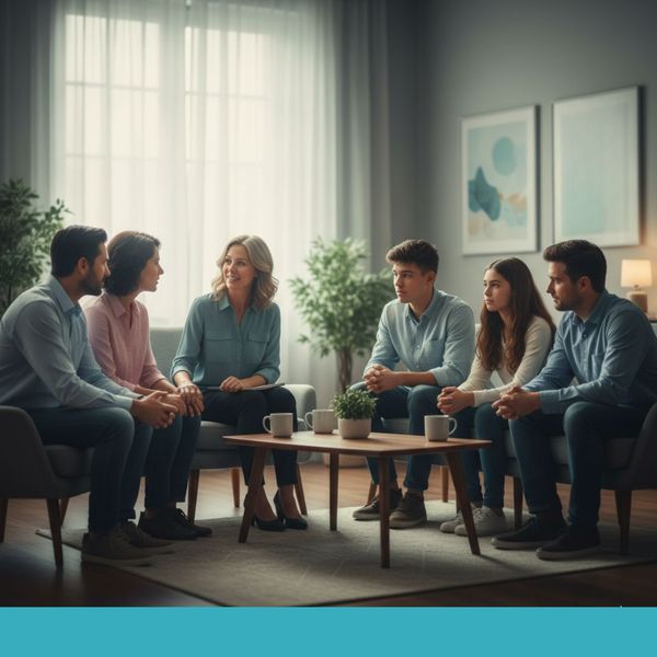 family in a group therapy session