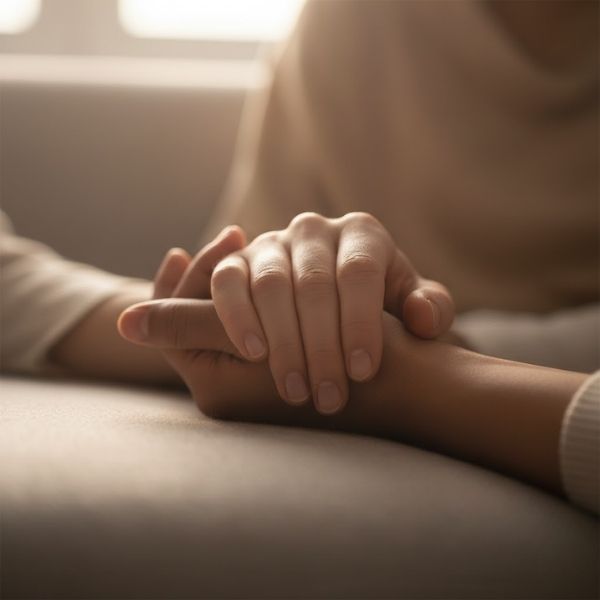 Two hands clasping in support.